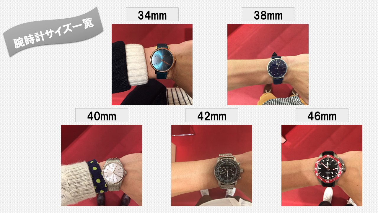 メンズ腕時計のサイズ一覧表